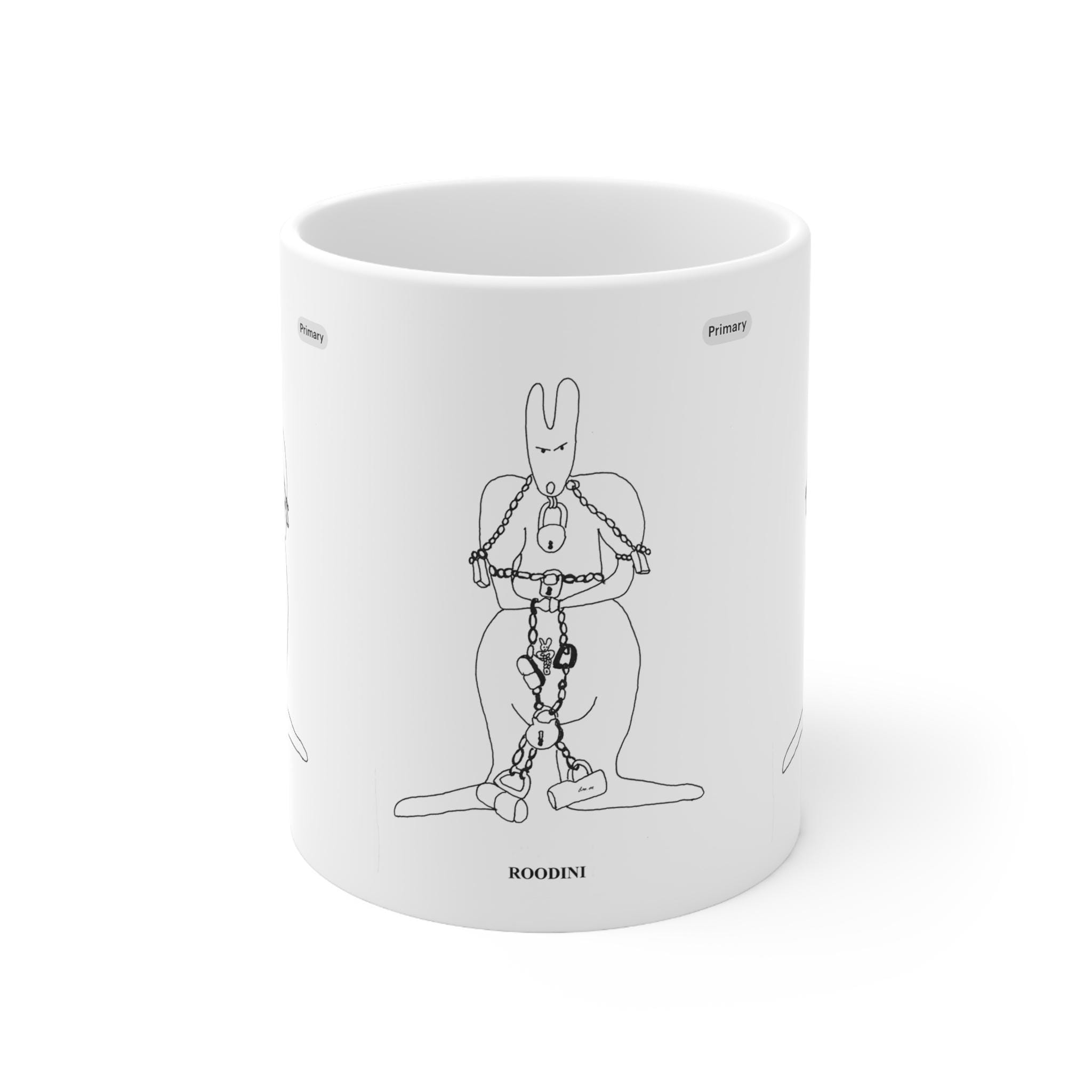 Kangaroo pun on Houdini Illustration Mug | Ceramic Coffee Cup for kids
