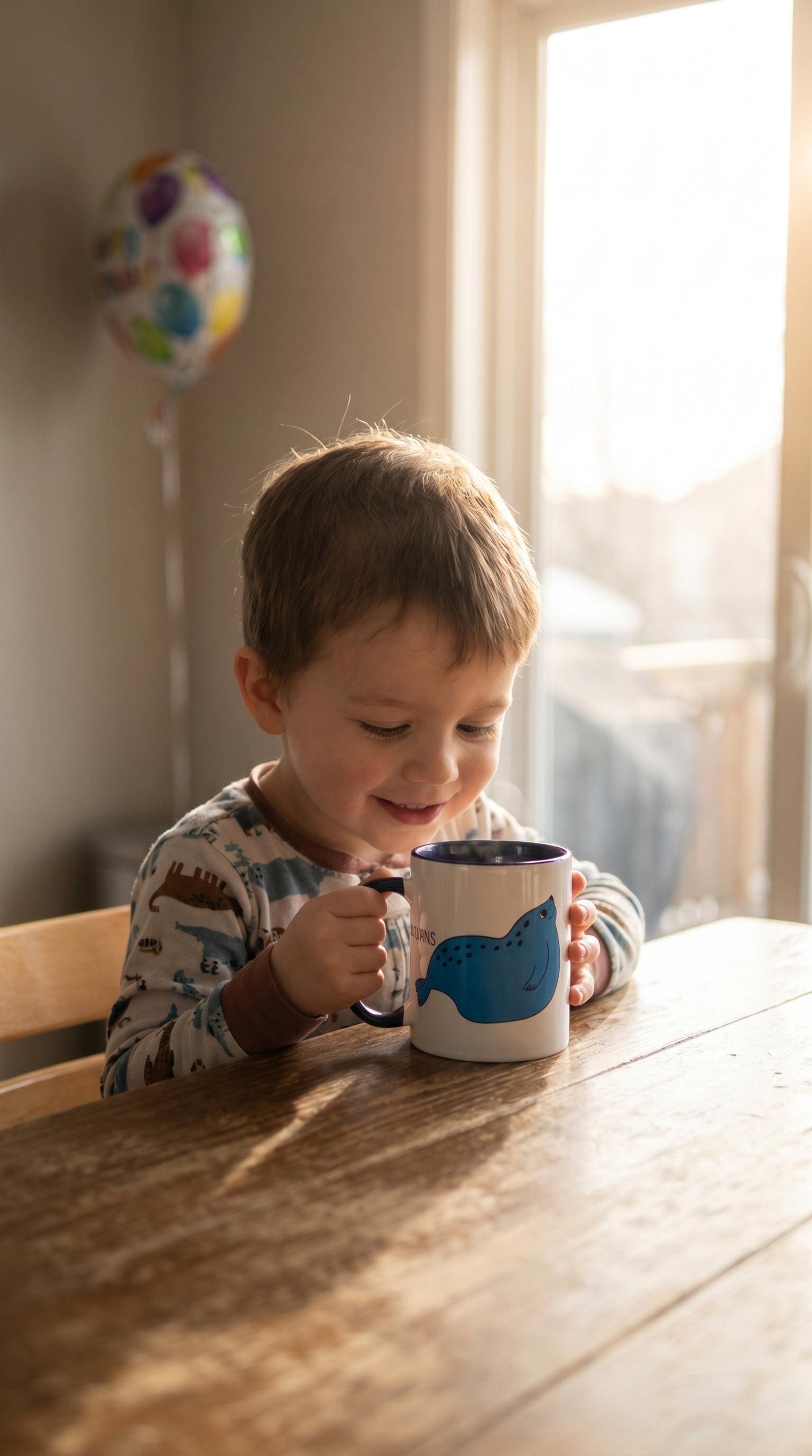 Blue Seal Coffee Cup, Playful Ceramic Mug (11oz)